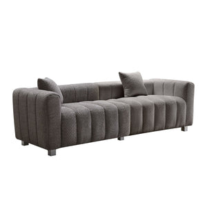 English Elm 83.46'' Bubble Tufted Velvet Sofa Three Seat Sculptural Couch with Metal Legs Gray W2795S00052