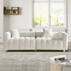English Elm 83.46 Inch Velvet Bubble Texture Sofa Low Profile Three Seat Couch Metal Legs W2795S00053