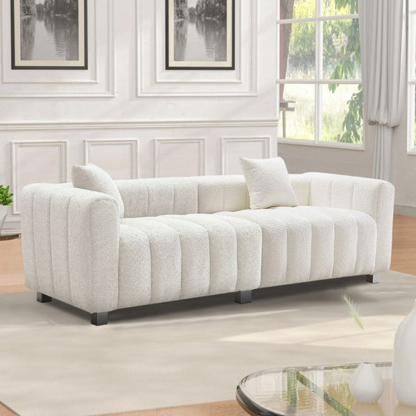 English Elm 83.46 Inch Velvet Bubble Texture Sofa Low Profile Three Seat Couch Metal Legs W2795S00053