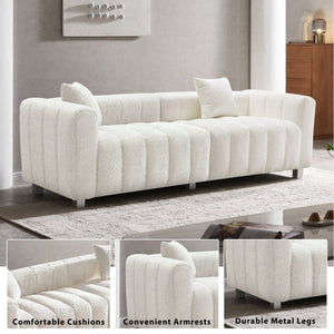 English Elm 83.46 Inch Velvet Bubble Texture Sofa Low Profile Three Seat Couch Metal Legs W2795S00053