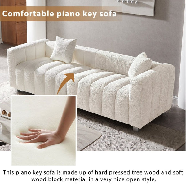 English Elm 83.46 Inch Velvet Bubble Texture Sofa Low Profile Three Seat Couch Metal Legs W2795S00053