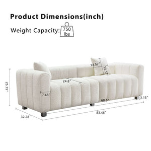 English Elm 83.46 Inch Velvet Bubble Texture Sofa Low Profile Three Seat Couch Metal Legs W2795S00053