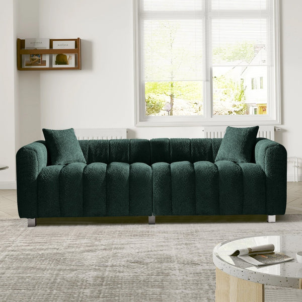 English Elm 83.46'' Bubble Tufted Velvet Sofa Three Seat Sculptural Couch with Metal Legs Green W2795S00054