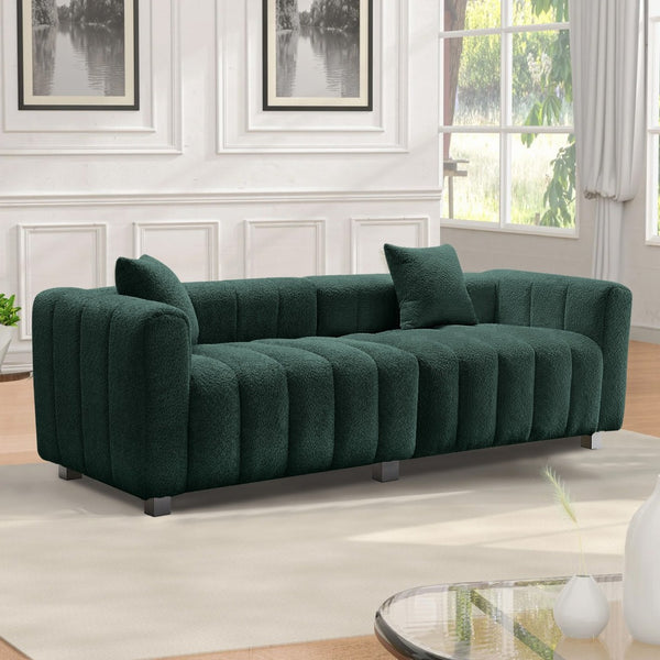 English Elm 83.46'' Bubble Tufted Velvet Sofa Three Seat Sculptural Couch with Metal Legs Green W2795S00054