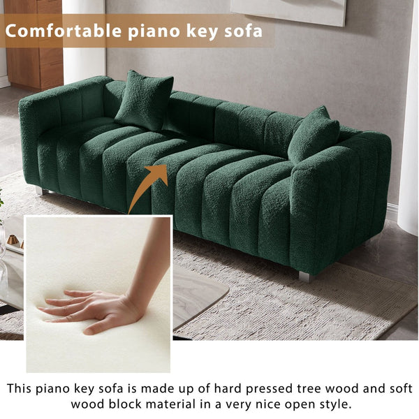 English Elm 83.46'' Bubble Tufted Velvet Sofa Three Seat Sculptural Couch with Metal Legs Green W2795S00054