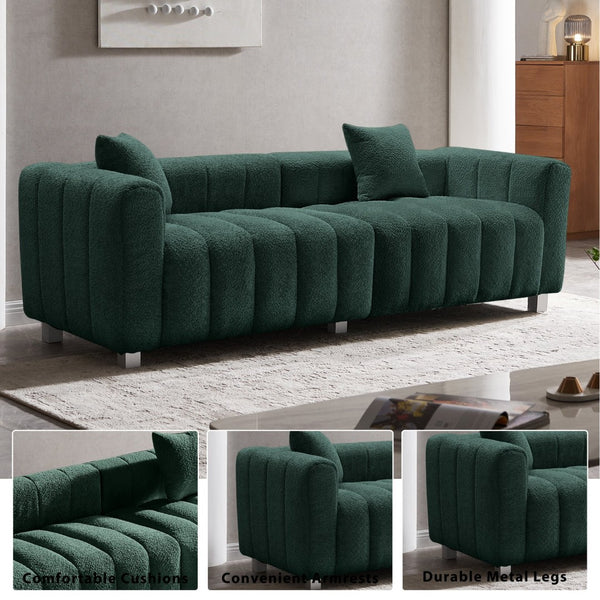 English Elm 83.46'' Bubble Tufted Velvet Sofa Three Seat Sculptural Couch with Metal Legs Green W2795S00054