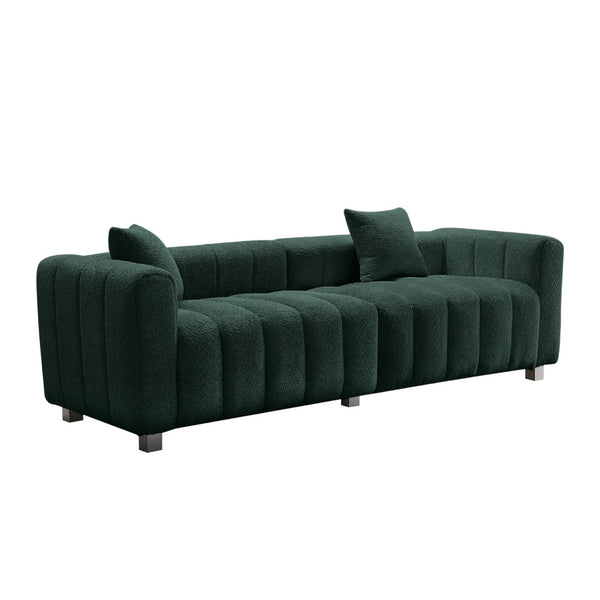English Elm 83.46'' Bubble Tufted Velvet Sofa Three Seat Sculptural Couch with Metal Legs Green W2795S00054