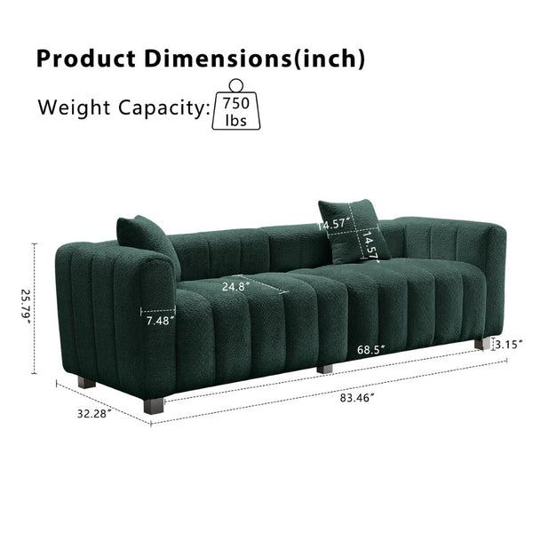 English Elm 83.46'' Bubble Tufted Velvet Sofa Three Seat Sculptural Couch with Metal Legs Green W2795S00054
