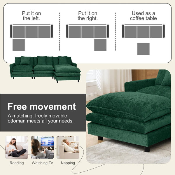 English Elm 108-inch Chenille Modular Sectional Sofa Plush L-shaped Seating for Modern Living W2795S00055