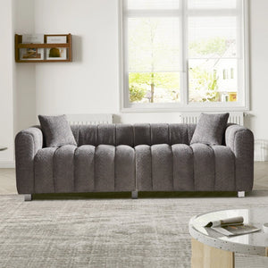 English Elm 83.46 Inch Bubble Tufted Velvet Three Seat Sofa with Metal Legs and Accent Pillows W2795S00057