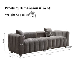 English Elm 83.46 Inch Bubble Tufted Velvet Three Seat Sofa with Metal Legs and Accent Pillows W2795S00057