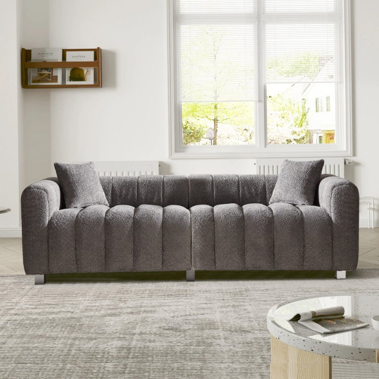English Elm 83.46 Inch Bubble Tufted Velvet Three Seat Sofa with Metal Legs and Sculptural Modern Style W2795S00058