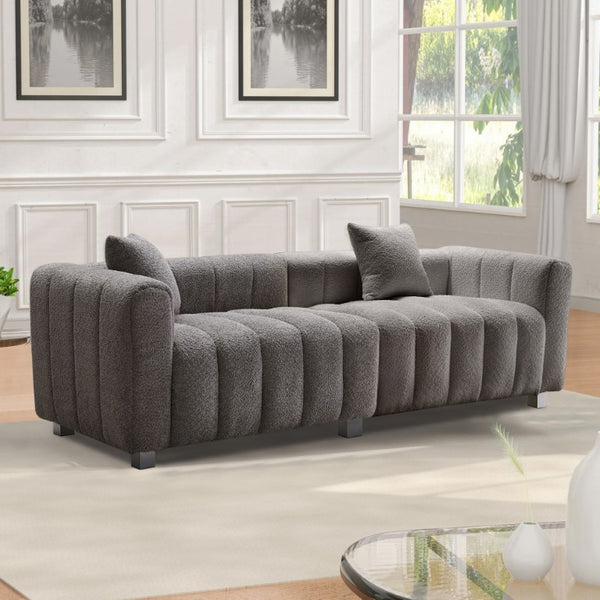 English Elm 83.46 Inch Bubble Tufted Velvet Three Seat Sofa with Metal Legs and Sculptural Modern Style W2795S00058