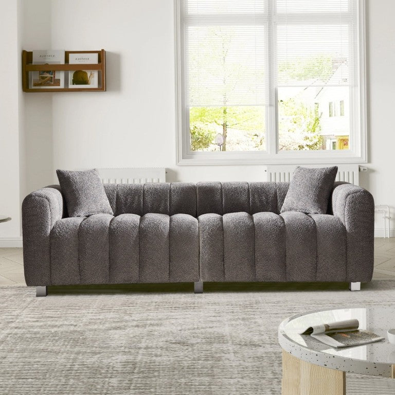 English Elm 83.46 Inch Bubble Velvet Three Seat Sofa with Metal Legs and Pillows for Living Room W2795S00061