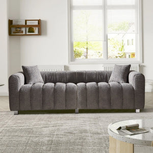 English Elm 83.46 Inch Bubble Velvet Three Seat Sofa with Metal Legs and Pillows for Living Room W2795S00061