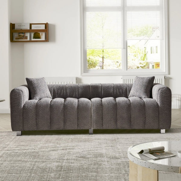 English Elm 83.46 Inch Bubble Velvet Three Seat Sofa with Metal Legs and Pillows for Living Room W2795S00061