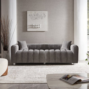 English Elm 83.46 Inch Bubble Velvet Three Seat Sofa with Metal Legs and Pillows for Living Room W2795S00061