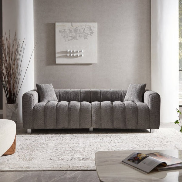 English Elm 83.46 Inch Bubble Velvet Three Seat Sofa with Metal Legs and Pillows for Living Room W2795S00061