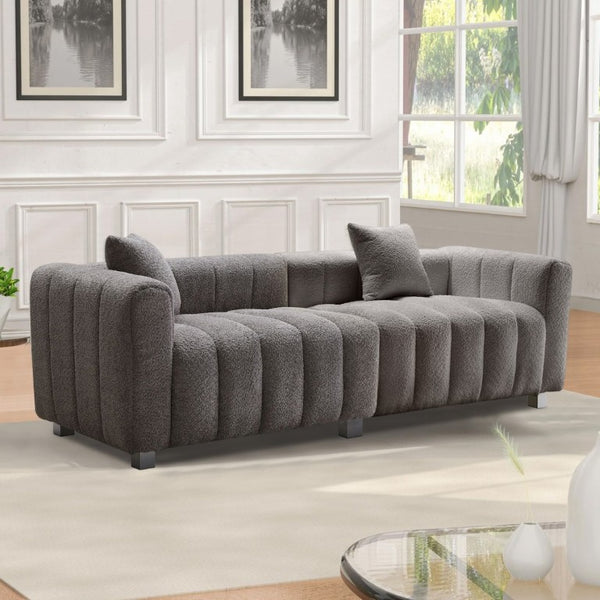 English Elm 83.46 Inch Bubble Velvet Three Seat Sofa with Metal Legs and Pillows for Living Room W2795S00061