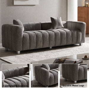 English Elm 83.46 Inch Bubble Velvet Three Seat Sofa with Metal Legs and Pillows for Living Room W2795S00061
