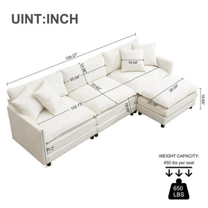 English Elm 108-Inch Chenille Modular L-Shaped Sofa Plush Sectional for Modern Living Spaces White W2795S00062