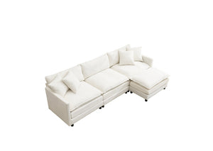 English Elm 108-Inch Chenille Modular L-Shaped Sofa Plush Sectional for Modern Living Spaces White W2795S00062