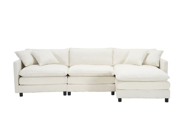 English Elm 108-Inch Chenille Modular L-Shaped Sofa Plush Sectional for Modern Living Spaces White W2795S00062