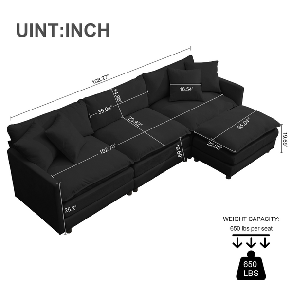 English Elm 108-Inch Chenille Modular L-Shaped Sofa Plush Sectional for Modern Living Spaces Black W2795S00063