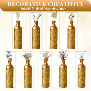 English Elm 3 Piece Embossed Matte Gold Metal Vase Set Graduated Heights for Floor or Fireplace W2796P464208