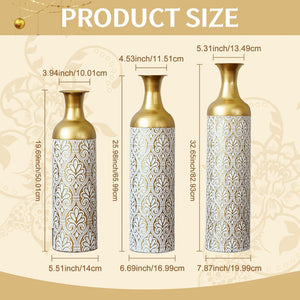 English Elm Gold Metal Cylinder Vase Set Three Embossed Scroll Finish Luxury Mantel Centerpiece W2796P464209