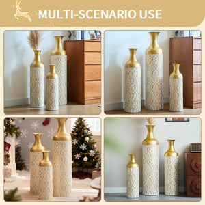 English Elm Gold Metal Cylinder Vase Set Three Embossed Scroll Finish Luxury Mantel Centerpiece W2796P464209