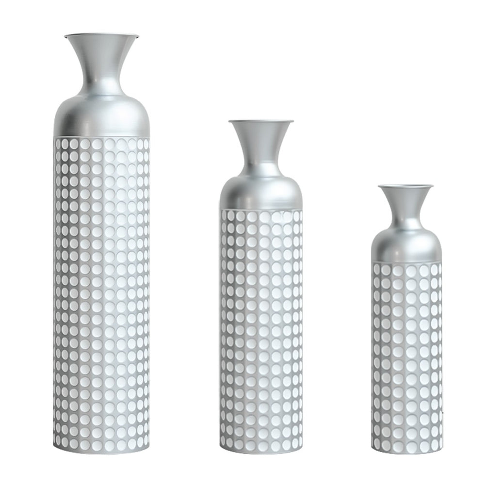 English Elm 3 Piece Silver Embossed Metal Floor Vase Set Graduated Architectural Decor Statement W2796P464210