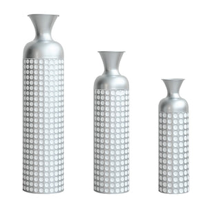 English Elm 3 Piece Silver Embossed Metal Floor Vase Set Graduated Architectural Decor Statement W2796P464210