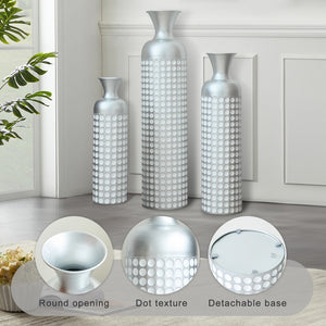 English Elm 3 Piece Silver Embossed Metal Floor Vase Set Graduated Architectural Decor Statement W2796P464210