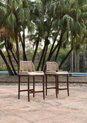 English Elm Counter Height Barstools Set of 2 Woven Rope Coastal Outdoor Kitchen Seating Beige+yellow W2803P446553