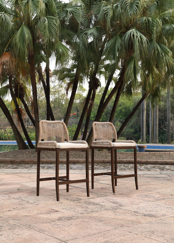 English Elm Counter Height Barstools Set of 2 Woven Rope Coastal Outdoor Kitchen Seating Beige+yellow W2803P446553