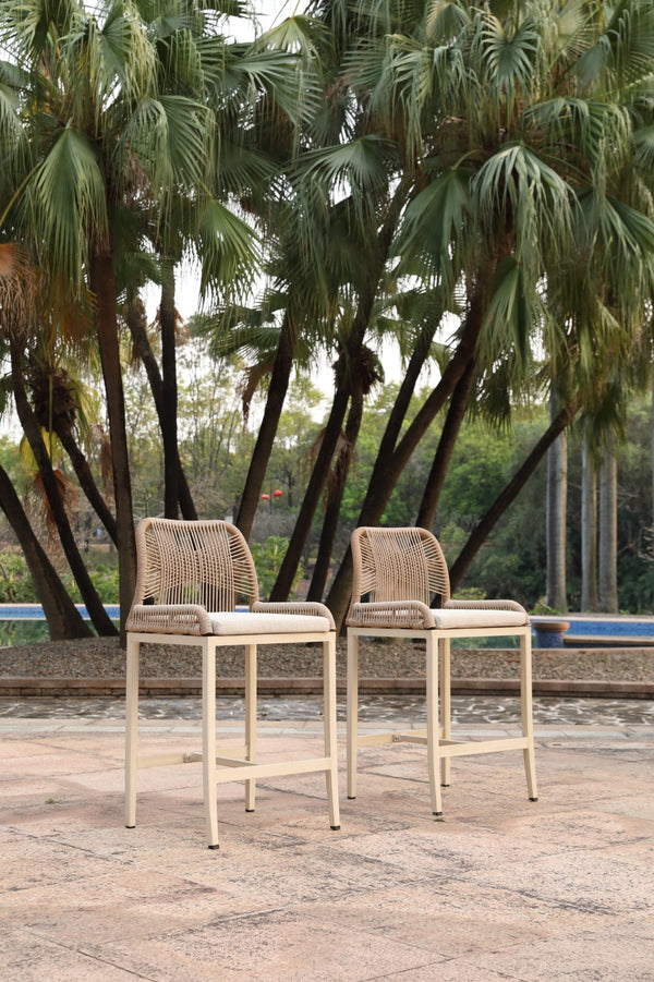 English Elm Counter Height Barstools Set of 2 Woven Rope Coastal Outdoor Kitchen Seating Ivory White W2803P446558