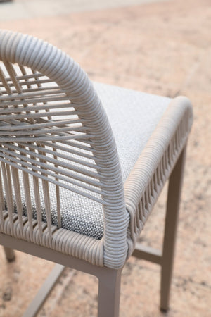 English Elm Counter Height Barstools Set of 2 Woven Rope Coastal Outdoor Kitchen Seating Champagne Frame / Gray Cushion W2803P446563