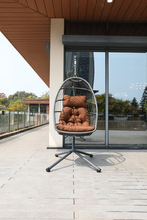 English Elm Egg Chair with Stand Outdoor Wicker Foldable Hanging Basket Seat Patio Lounge W2803P446570