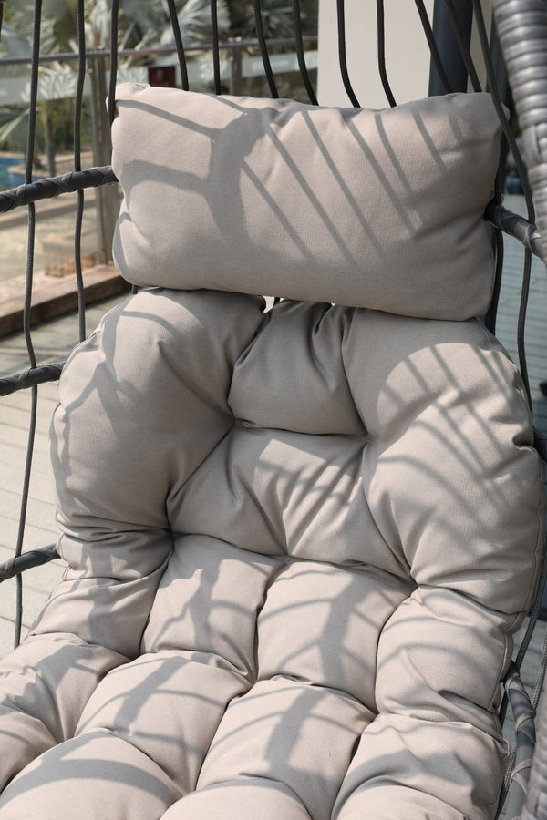 English Elm Egg Chair with Stand Outdoor Wicker Foldable Hanging Basket Seat Patio Lounge Ivory W2803P446571