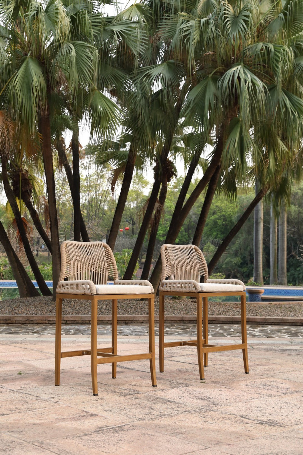English Elm Counter Height Barstools Set of 2 Handwoven Rope Wicker Coastal Outdoor Patio Seating W2803P466542