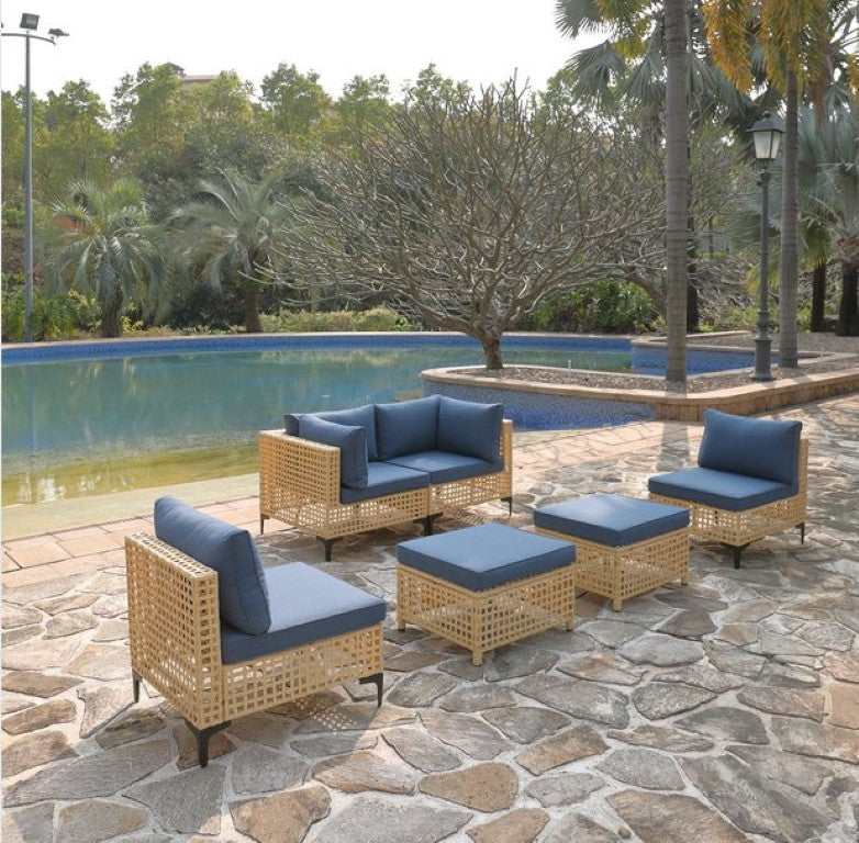 English Elm 6-Piece Outdoor PE Rattan Modular Sectional with Navy Cushions for Patio Resort Living W2803P466547