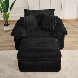 English Elm 47" Oversized Chair and a Half Teddy Fleece Cloud Seat Modular Sleeper for Living Room Black W2817P423627