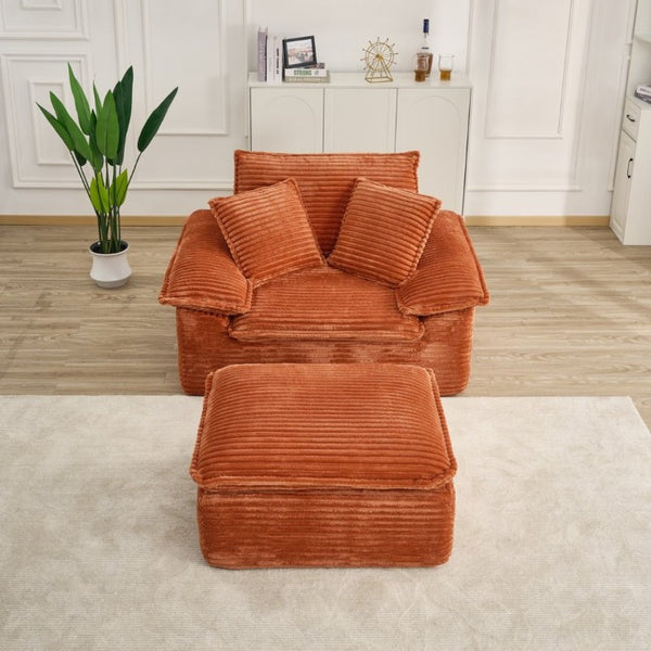English Elm 47 Inch Oversized Chair and a Half Teddy Fleece Deep Seat Cloud Lounger with Ottoman Orange W2817P546502