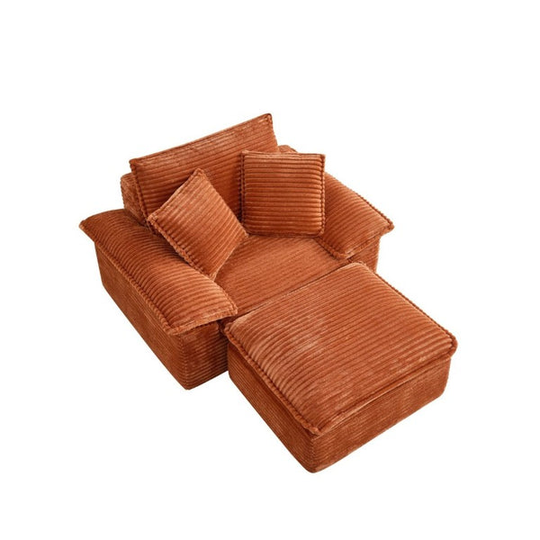 English Elm 47 Inch Oversized Chair and a Half Teddy Fleece Deep Seat Cloud Lounger with Ottoman Orange W2817P546502