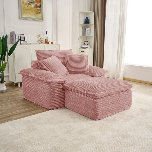 English Elm 47 Inch Oversized Chair and a Half Teddy Fleece Deep Seat Cloud Lounger with Ottoman Pink W2817P546503