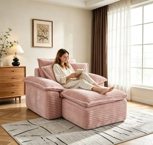 English Elm 47 Inch Oversized Chair and a Half Teddy Fleece Deep Seat Cloud Lounger with Ottoman Pink W2817P546503