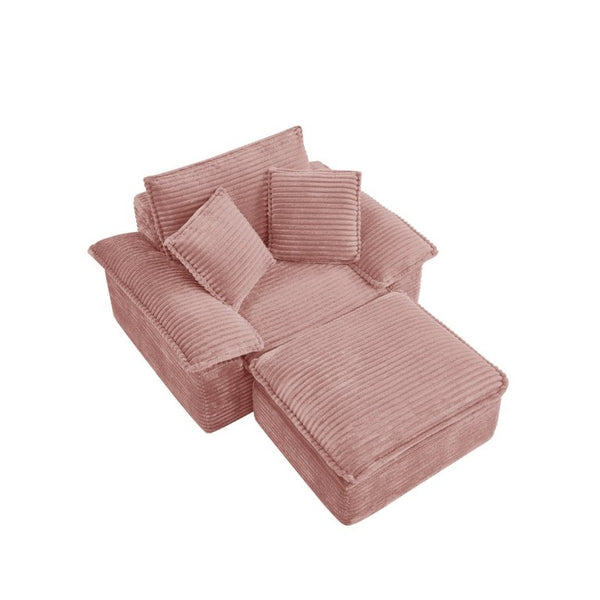English Elm 47 Inch Oversized Chair and a Half Teddy Fleece Deep Seat Cloud Lounger with Ottoman Pink W2817P546503