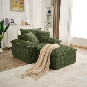 English Elm 47 Inch Oversized Chair and a Half Teddy Fleece Deep Seat Cloud Lounger with Ottoman Green W2817P546504