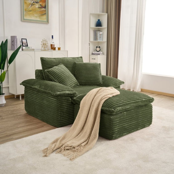 English Elm 47 Inch Oversized Chair and a Half Teddy Fleece Deep Seat Cloud Lounger with Ottoman Green W2817P546504